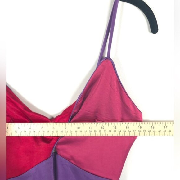 NWT Lulus Chic Combo Purple Color Block Satin Twist-Front Midi Dress D2936 Sz XS - Picture 9 of 14